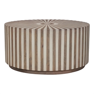 Lark Brown Round Solid Wood Mango Coffee Table with Starburst Inlay Pattern