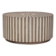 Lark Brown Round Solid Wood Mango Coffee Table with Starburst Inlay Pattern
