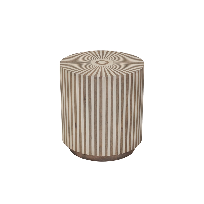 Lark Brown Round Solid Wood Mango End Table with Starburst Inlay Pattern