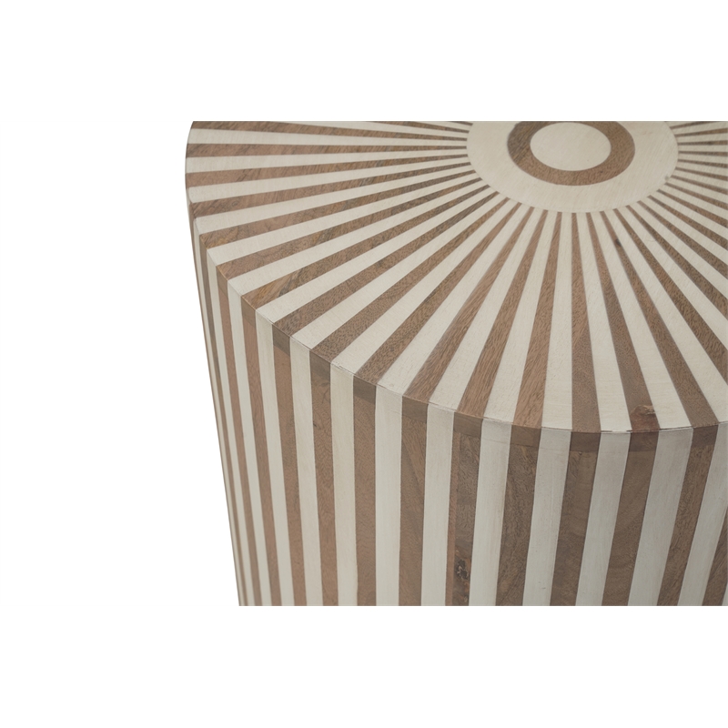 Lark Brown Round Solid Wood Mango End Table with Starburst Inlay Pattern