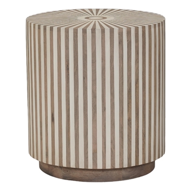 Lark Brown Round Solid Wood Mango End Table with Starburst Inlay Pattern