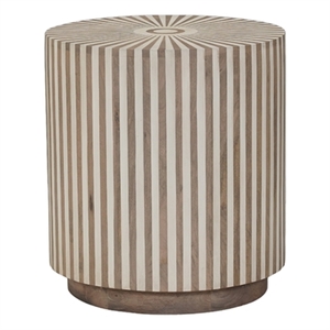 Lark Brown Round Solid Wood Mango End Table with Starburst Inlay Pattern