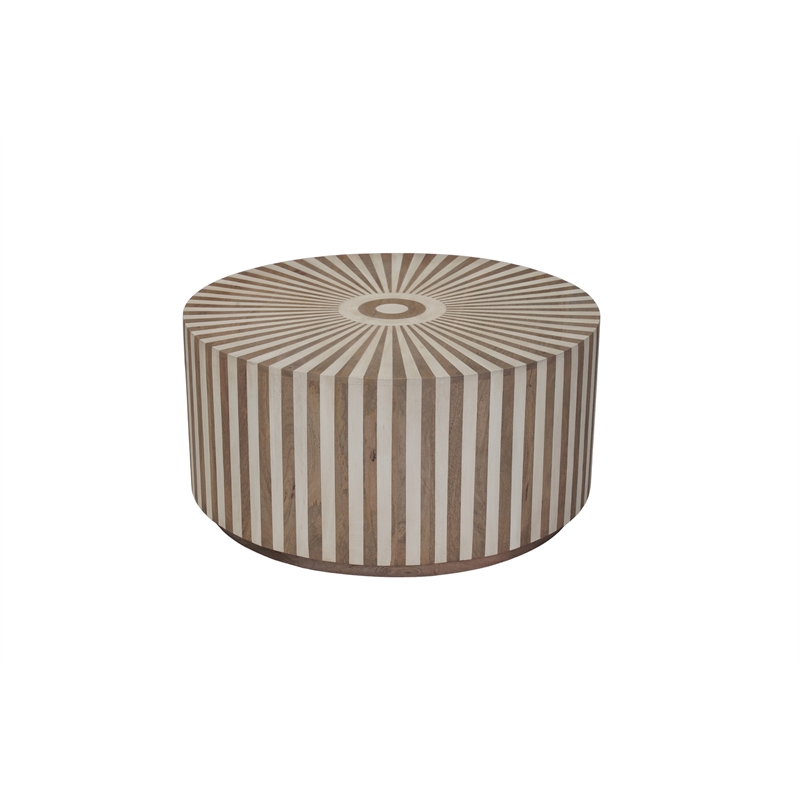 Lark 2-Piece Brown Solid Wood Coffee Table and End Table Set with Starburst Top