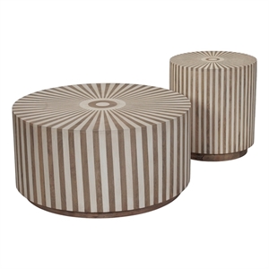 Lark 2-Piece Brown Solid Wood Coffee Table and End Table Set with Starburst Top