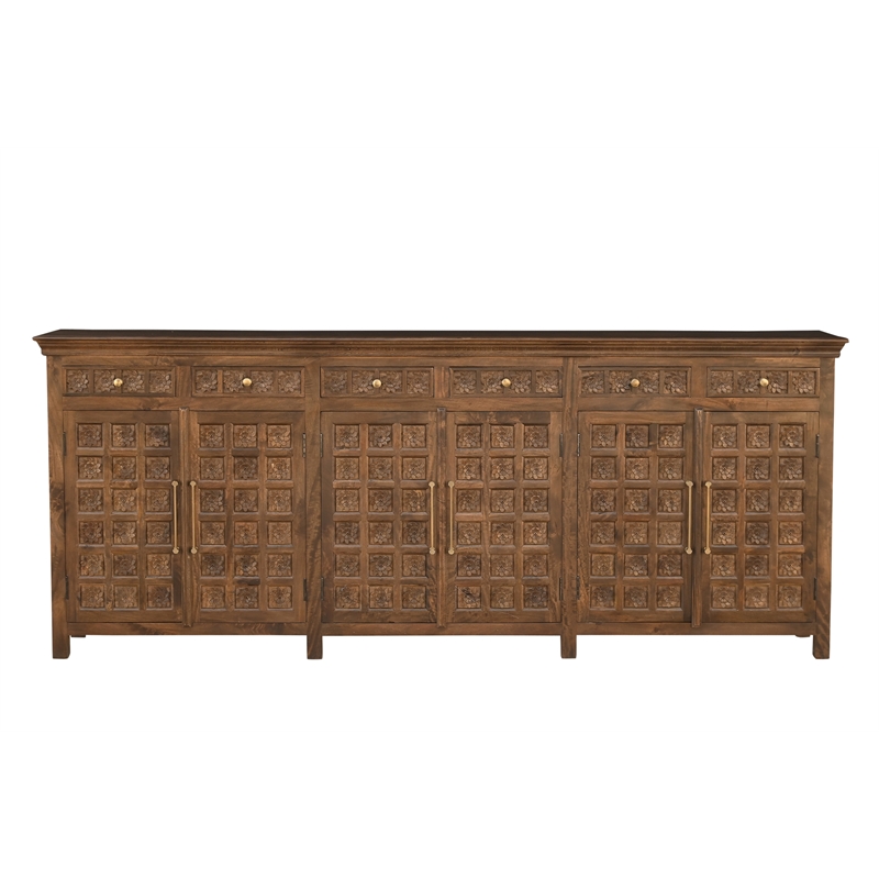 Isabella 6-drawer 6-door Floral Carved Solid Wood Sideboard in Brown