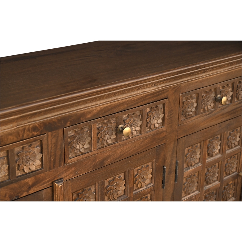 Isabella 6-drawer 6-door Floral Carved Solid Wood Sideboard in Brown