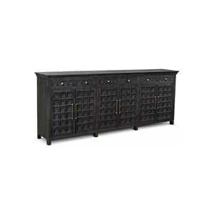 Isabella 6-drawer 6-door Floral Carved Solid Wood Sideboard in Black