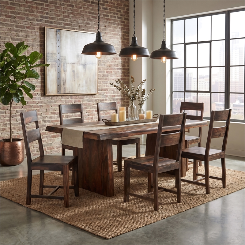 Darcy 7-piece Live Edge Solid Wood Dining Set in Dark Brown