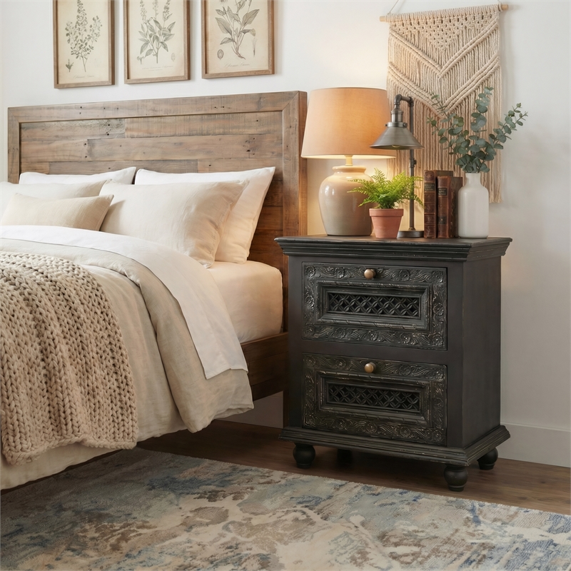 Bailey 2-piece Carved Solid Wood Bedroom Set