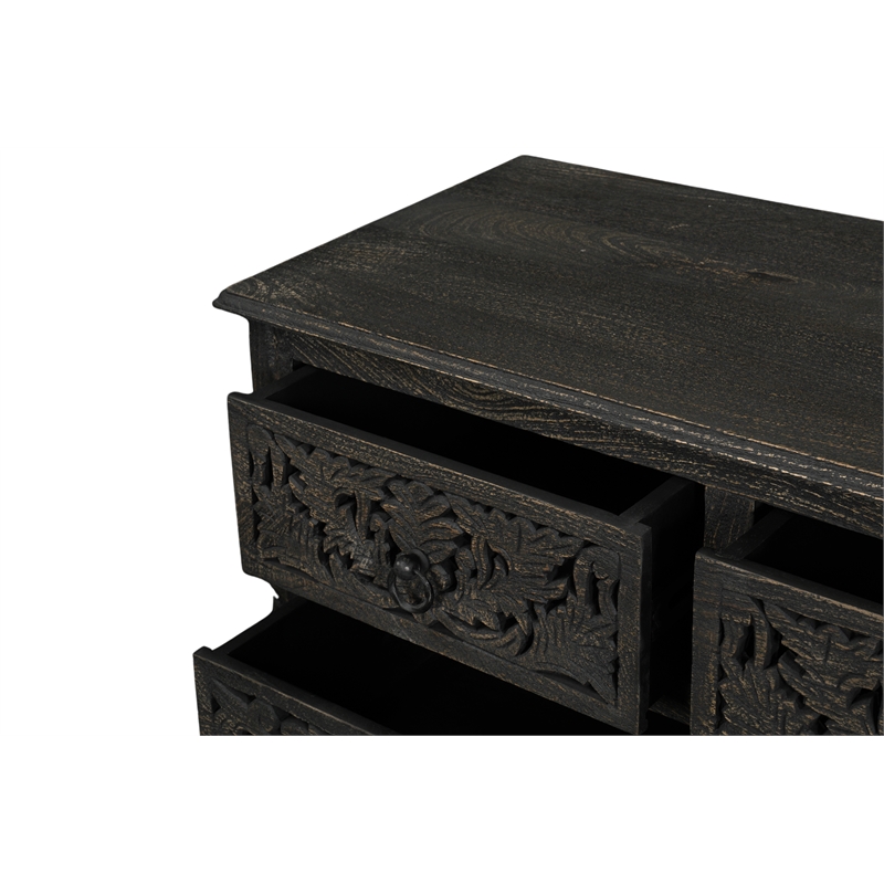 Monte Farmhouse 9-drawer Floral Carved Solid Wood Dresser in Black
