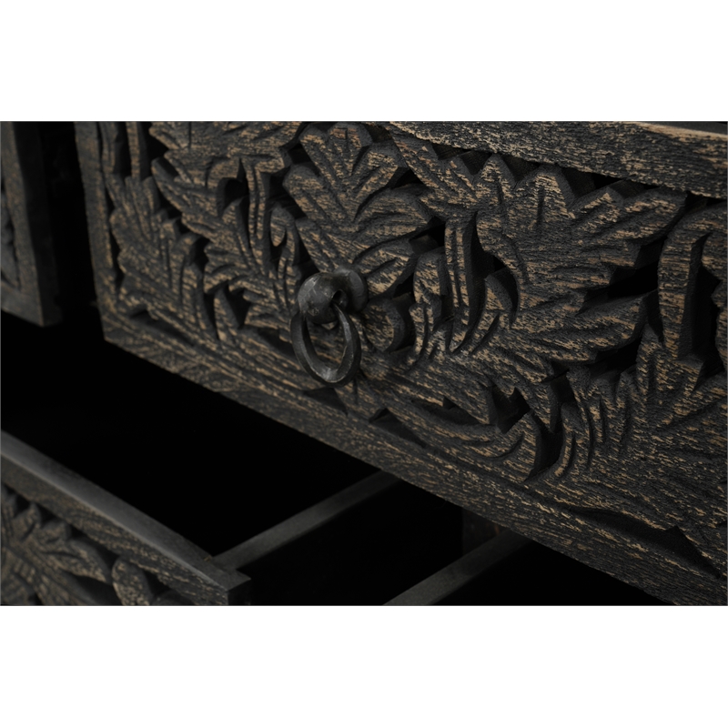 Monte Farmhouse 9-drawer Floral Carved Solid Wood Dresser in Black