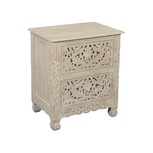 Monte Farmhouse 2-drawer Floral Carved Solid Wood Nightstand in White