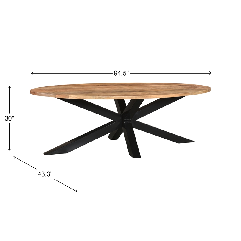 Lucas Solid Wood Oval Dining Table-Natural with Black legs 94