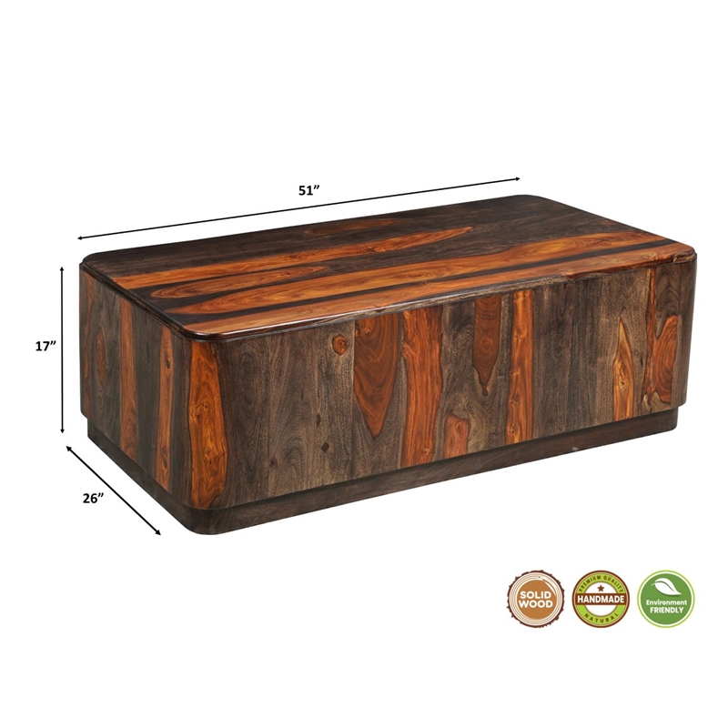 Warren Traditional Solid Wood Block Coffee Table with Plinth Base in Dark Brown