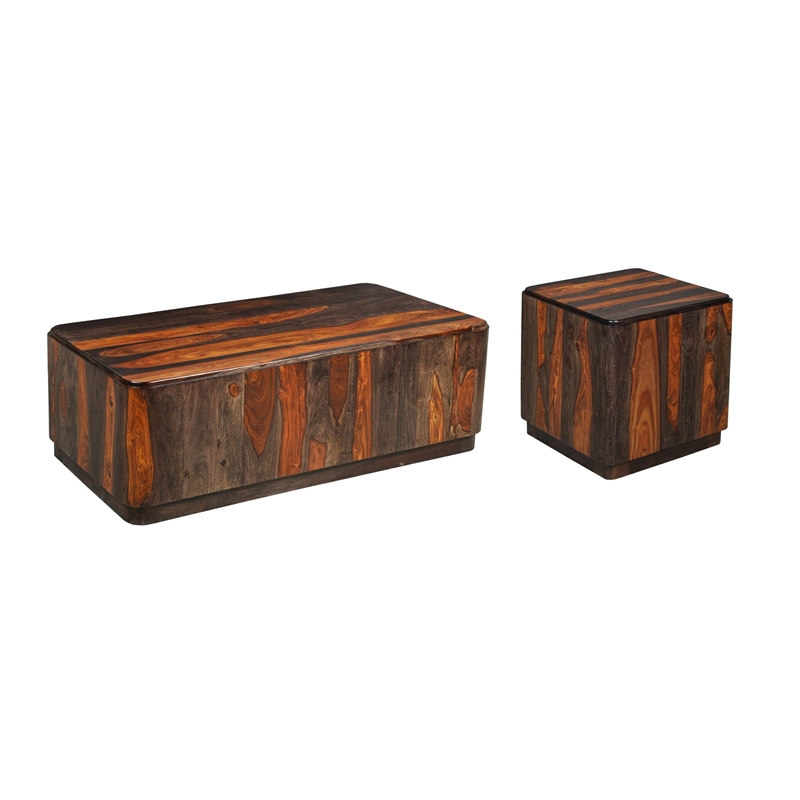 Warren Traditional Solid Wood Block Coffee Table with Plinth Base in Dark Brown