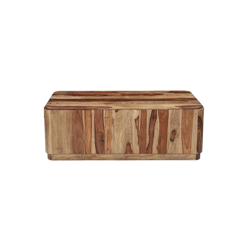 Warren Traditional Solid Wood Block Coffee Table with Plinth Base in Light Brown