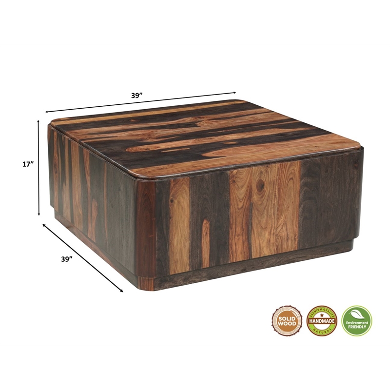 Warren Traditional Solid Wood Block Coffee Table with Plinth Base in Dark Brown