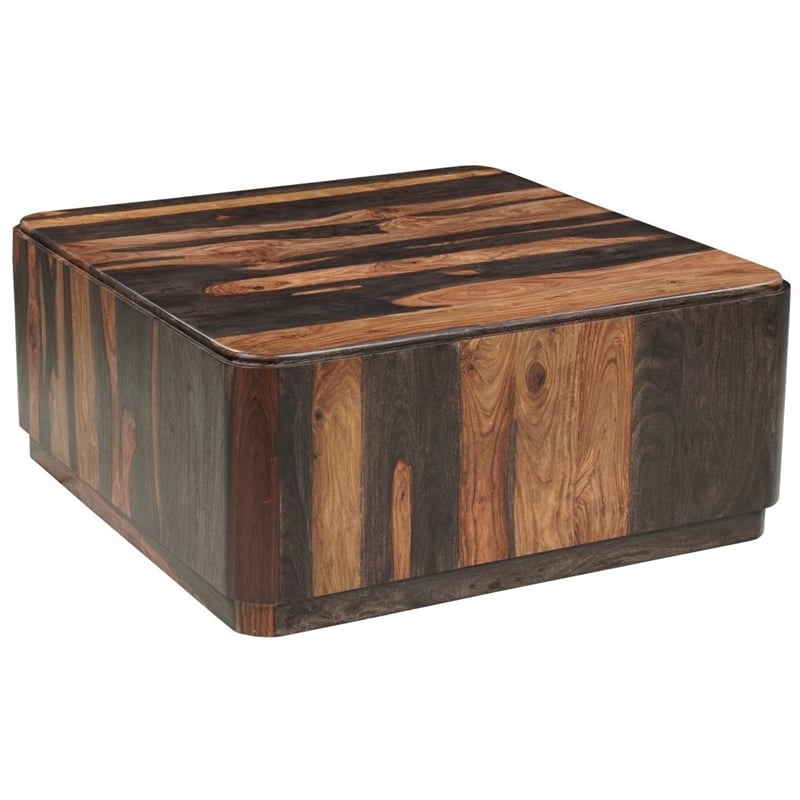 Warren Traditional Solid Wood Block Coffee Table with Plinth Base in Dark Brown