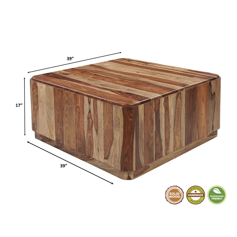 Warren Modern Solid Wood Square Coffee Table with Plinth Base in Light Brown