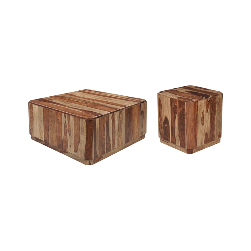 Warren Modern Solid Wood Square Coffee Table with Plinth Base in Light Brown
