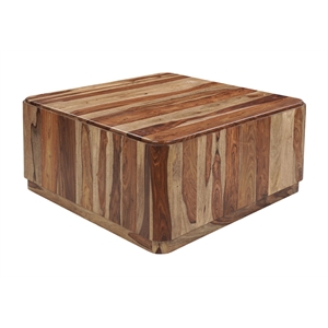 Warren Modern Solid Wood Square Coffee Table with Plinth Base in Light Brown