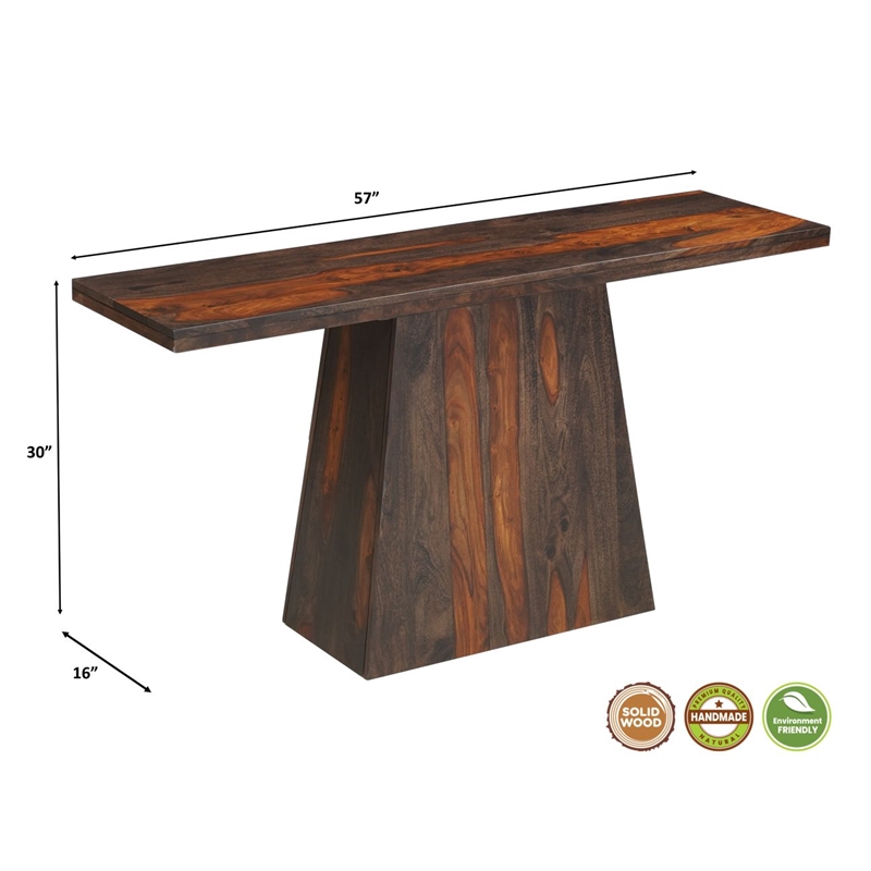 Warren Solid Wood Modern Console Table with Pedestal Base in Dark Brown