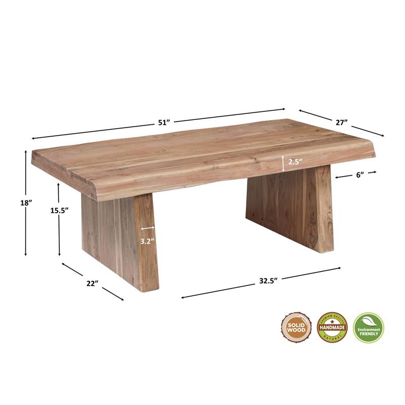 Darcy Modern Live Edge Solid Wood Coffee Table 51