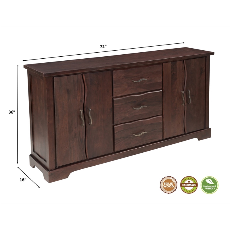 Darcy Solid Wood Rectangular Sideboard in Brown 72 Inches Long