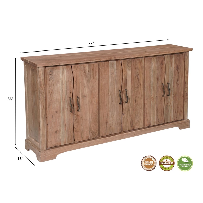 Darcy Solid Wood 6-Door Rectangular Sideboard in Natural 72 Inches Long