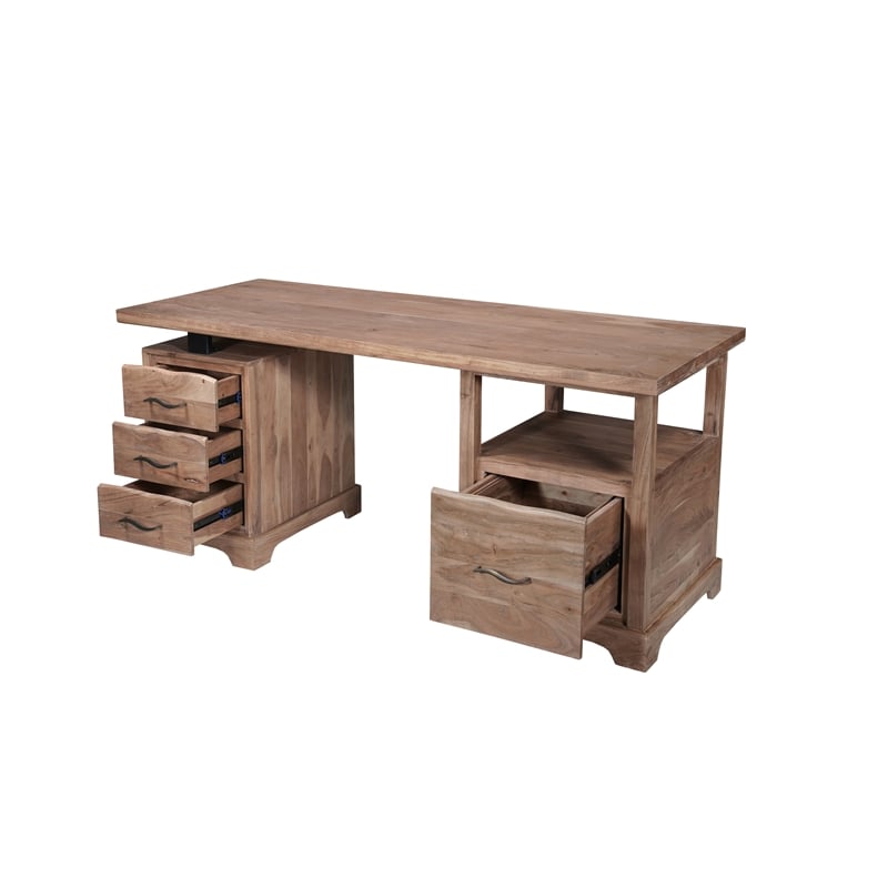 Darcy Solid Wood Writing Desk in Natural 68 Inches Long with Filing Drawer