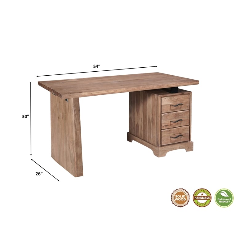 Darcy Rectangular Solid Wood Writing Desk in Natural 54 Inches Long