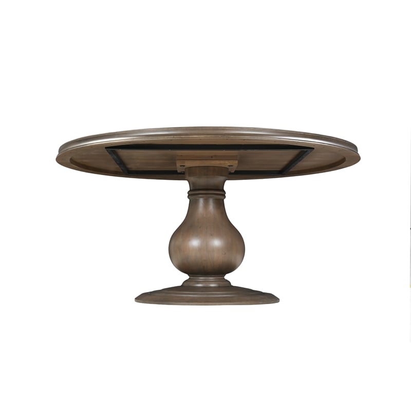 Lawrence Solid Wood Round Pedestal Dining Table in Brown 60 Inches Long