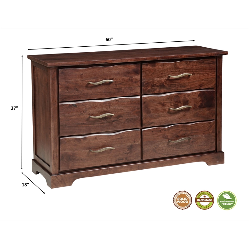 Darcy 6-drawer Live Edge Solid Wood Dresser in Dark Brown 60 Inches Long