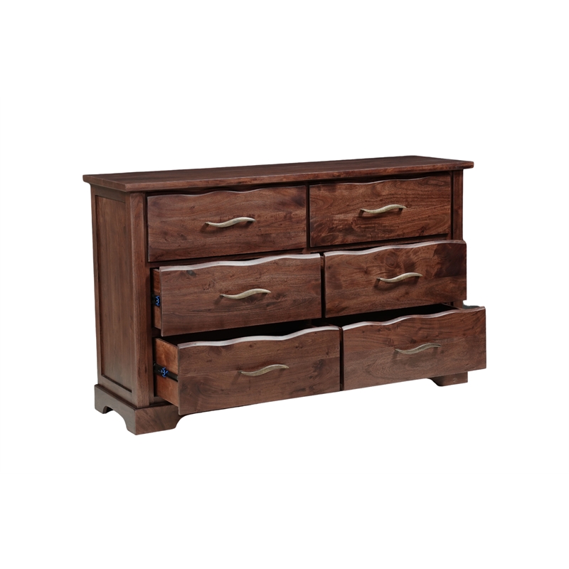 Darcy 6-drawer Live Edge Solid Wood Dresser in Dark Brown 60 Inches Long