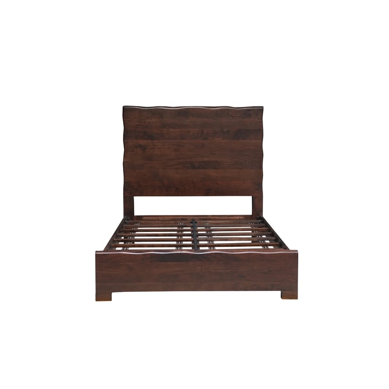 Werrick Live Edge Modern Solid Wood Queen Panel Bed in Dark Brown