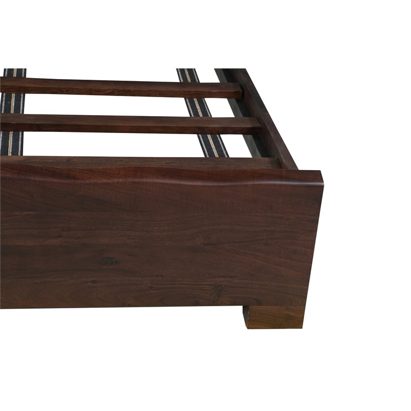 Werrick Live Edge Modern Solid Wood Queen Panel Bed in Dark Brown