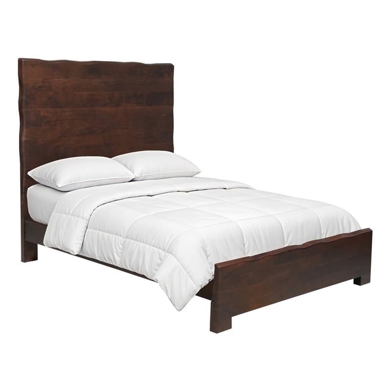 Werrick Live Edge Modern Solid Wood Queen Panel Bed in Dark Brown