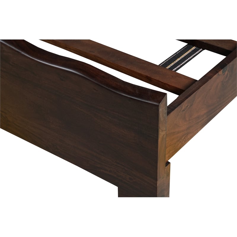 Werrick Live Edge Modern Solid Wood Queen Panel Bed in Dark Brown