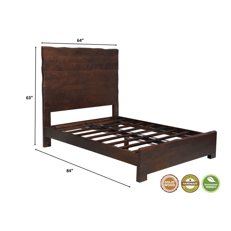 Werrick Live Edge Modern Solid Wood Queen Panel Bed in Dark Brown