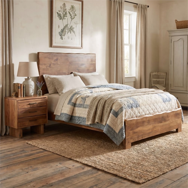 Werrick Live Edge Modern Solid Wood King Size Panel Bed in Brown