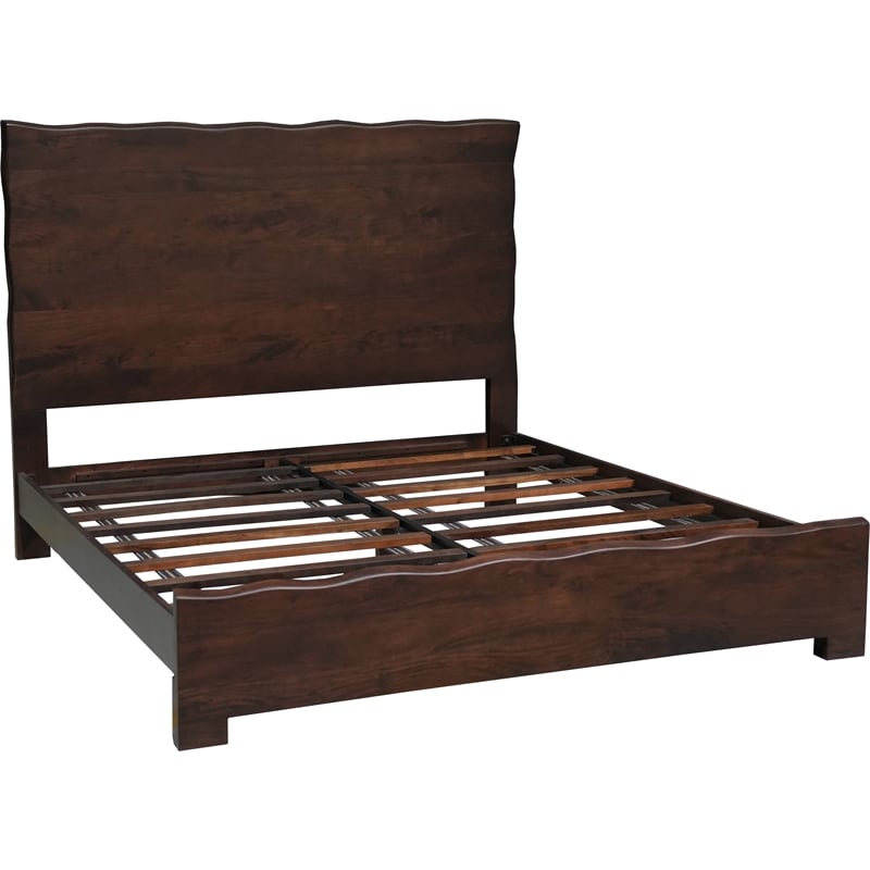 Werrick Live Edge Modern Solid Wood King Size Panel Bed in Dark Brown