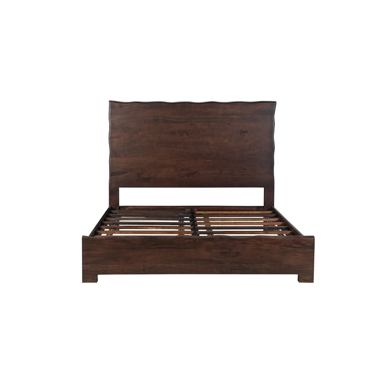 Werrick Live Edge Modern Solid Wood King Size Panel Bed in Dark Brown