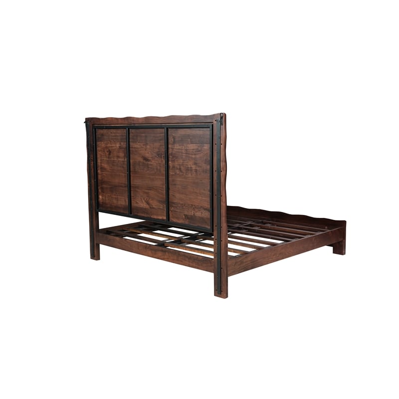 Werrick Live Edge Modern Solid Wood King Size Panel Bed in Dark Brown