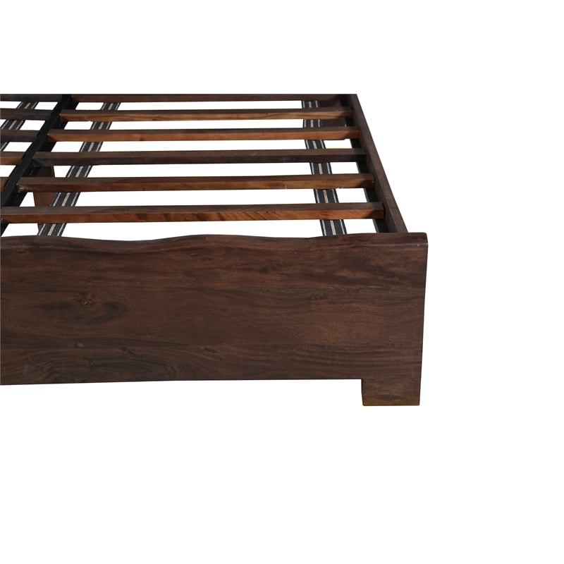 Werrick Live Edge Modern Solid Wood King Size Panel Bed in Dark Brown