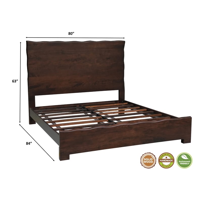 Werrick Live Edge Modern Solid Wood King Size Panel Bed in Dark Brown