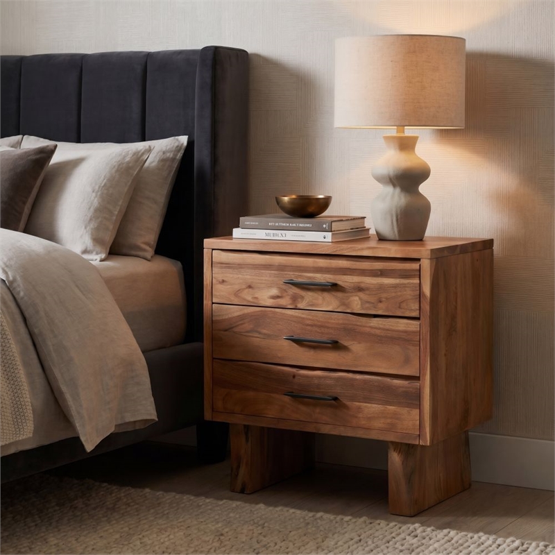 Werrick Solid Wood 3-drawer Nightstand in Brown 26.5 Inches Tall