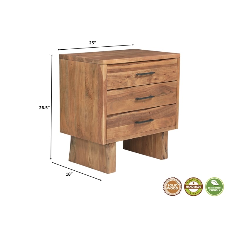 Werrick Solid Wood 3-drawer Nightstand in Brown 26.5 Inches Tall