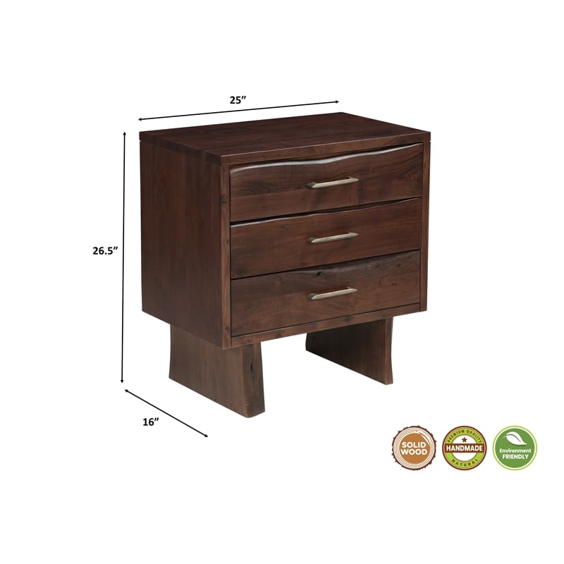 Werrick Solid Wood 3-drawer Nightstand in Dark Brown 26.5 Inches Tall