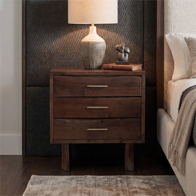 Werrick Solid Wood 3-drawer Nightstand in Dark Brown 26.5 Inches Tall