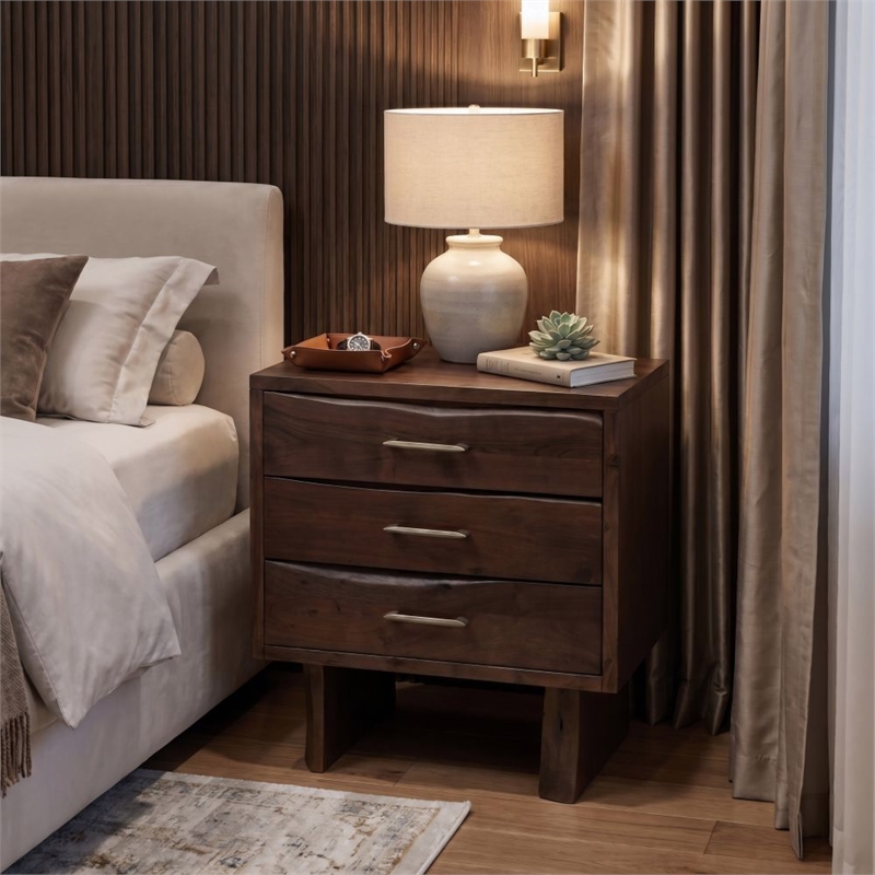 Werrick Solid Wood 3-drawer Nightstand in Dark Brown 26.5 Inches Tall